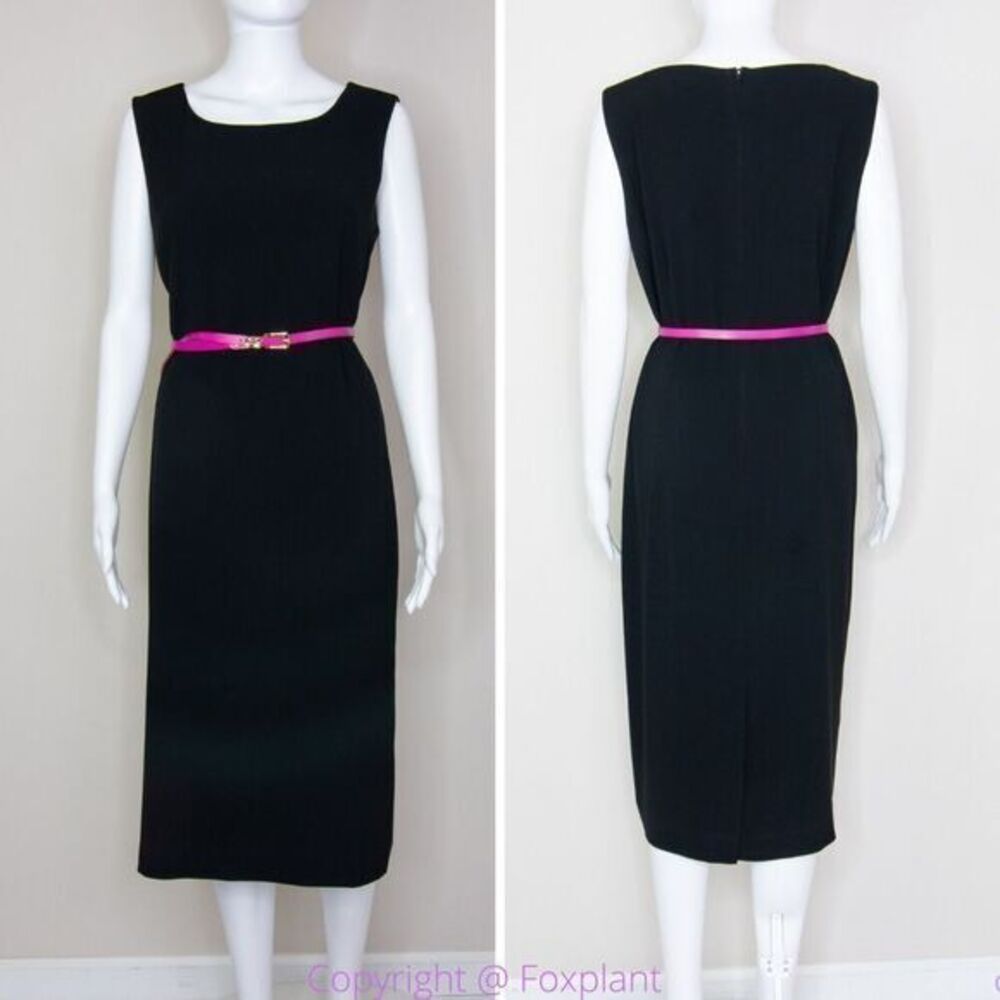 Vintage Leslie Fay‎ black sleeveless midi dress, women's size 10